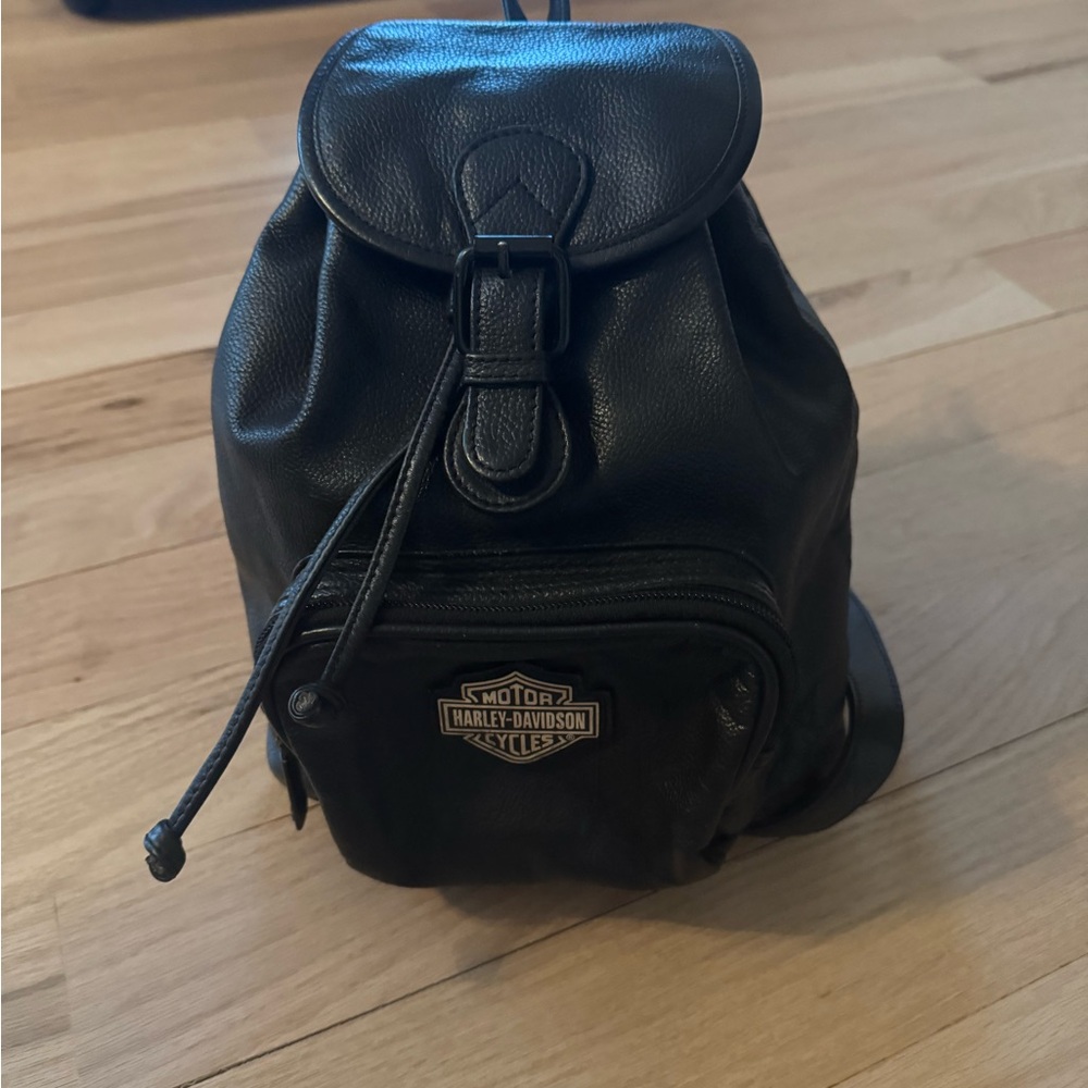 Harley-Davidson Black Mini Leather Drawstring Backpack